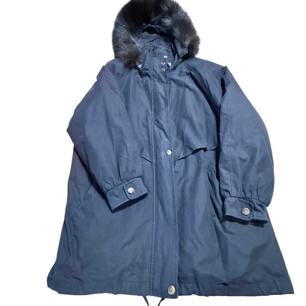 Parka Black Jacket Women Size Medium Detachable Faux Fur Hood Utility Coat